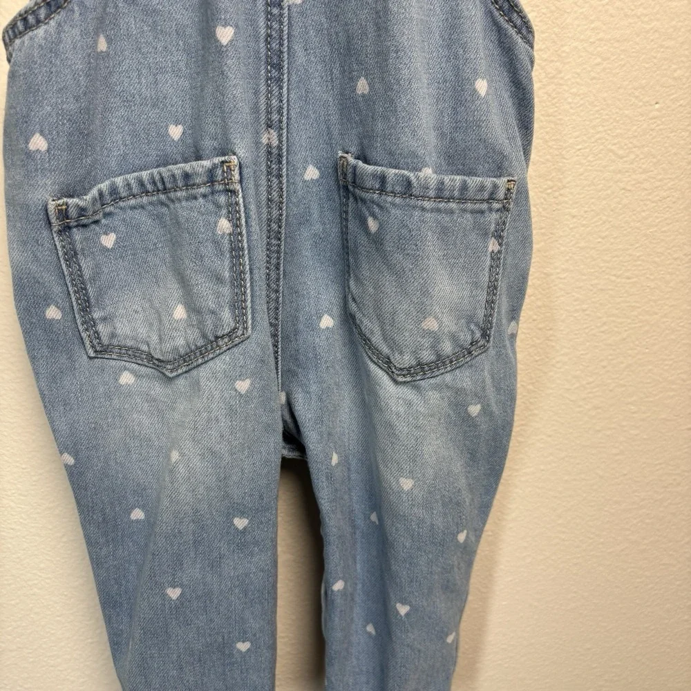 OshKosh B'gosh Baby Girl 12M Blue Denim Overalls Heart Print 100% Cotton